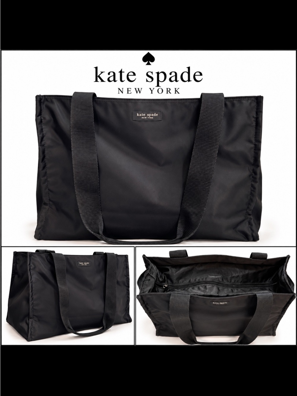 kate spade black nylon tote with wide webbed straps